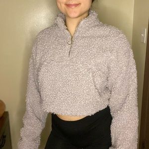 Fashionnova purple Sherpa cropped sweater